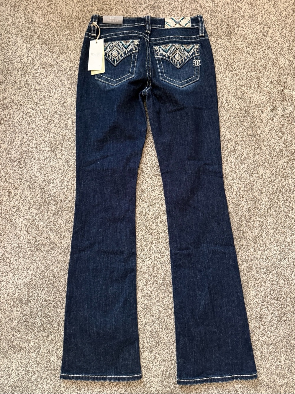 NWT Miss Me mid rise boot jeans w cntrst stitch/high design pockets retail $118 - Picture 12 of 14
